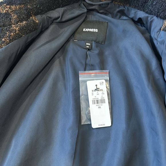 Topcoat from Express.  Navy Plaid Wool-Blend - XXL - Picture 4 of 5